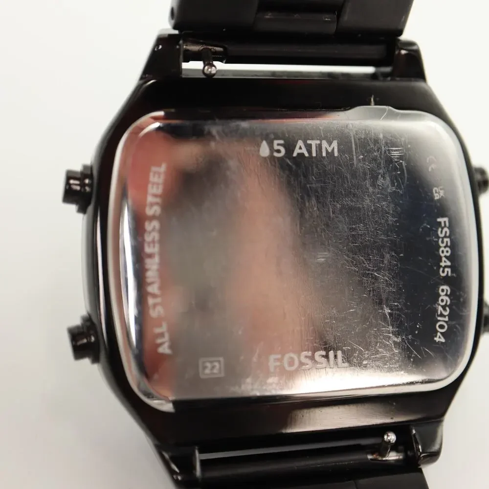 Fossil Retro Digital Black Negative Display 42mm Watch Steel FS5845 New Battery